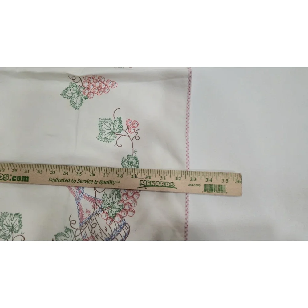 Vintage Hand Embroidered Grapes Wine Tablecloth Square 33